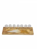 Wooden seven-candle holder with a light map of Israel