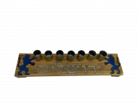 Wooden seven-candle holder with blue lions