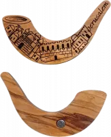 Shofar-shaped magnet, made of olive wood