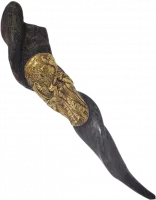 Shofar kudu eland, exotic, silver and gold plated, with pattern, priest blowing the shofar, handmade 