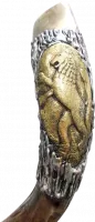 Silver plated shofar, standing lion with pattern_1