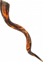 Shofar with a drawing of flames with the Hebrew letter ש for the name of God_1
