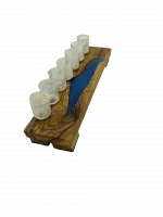 Wooden seven-candle holder with a blue map of Israel_2