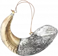 Shofar ram for anointing oil, silver and gold plated, with a menorah pattern , handmade_1