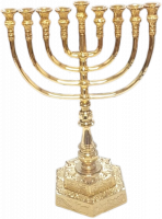 Gold-plated Temple Menorah, a replica of the original, 14 inch
