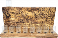 Hanukkah made of olive wood with a pattern of a priest blowing a shofar, handmade