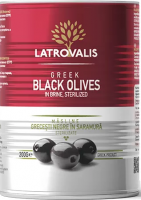 Греческие черные оливки целые в рассоле LATROVALIS, 200г