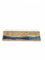 Wooden seven-candle holder with a blue stream