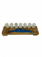 Wooden seven-candle holder with a blue map of Israel_1