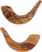 Shofar-shaped magnet, made of olive wood