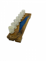Wooden seven-candle holder with a blue map of Israel_2