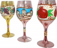 Kiddush cup with handmade painting, made of glass, 3 samples_1