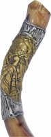 Polished kudu shofar, plated with silver and gold, with a pattern of a priest blowing a shofar, handmade_1