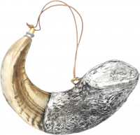 Shofar ram for anointing oil, silver and gold plated, with a menorah pattern , handmade_1